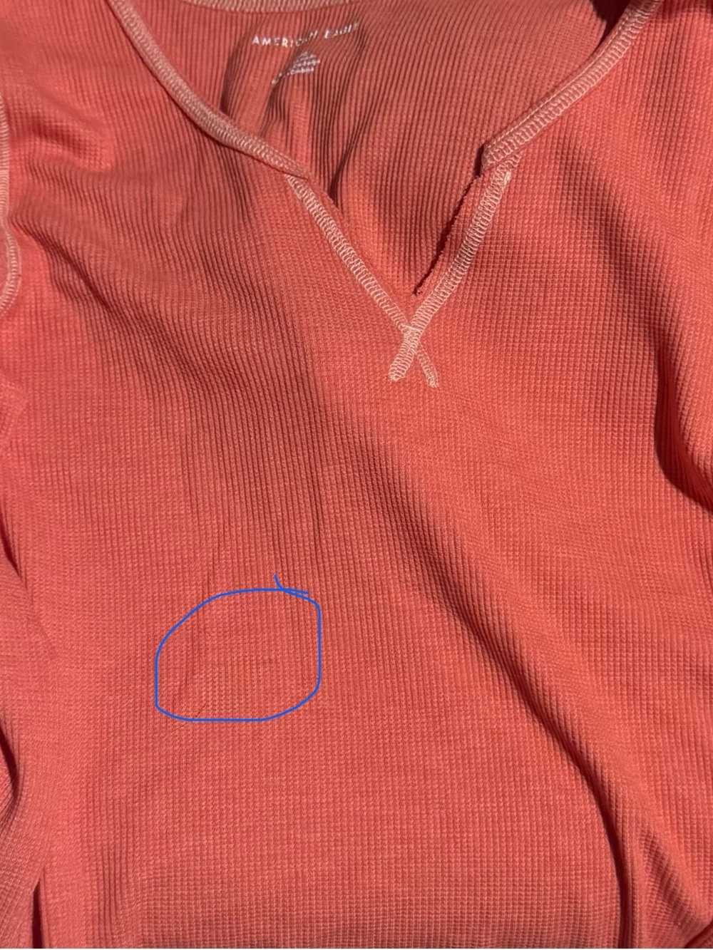 American Eagle Ribbed Crop Top – Red & Coral Long Sleeve Lettuce Hem Shirt (L/G) - Picture 9 of 10